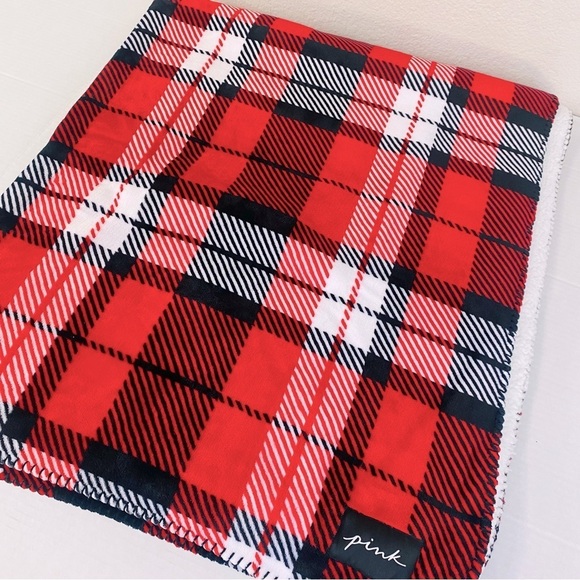 PINK Plaid Sherpa Cozy Blanket 50” x 60” - Picture 1 of 5